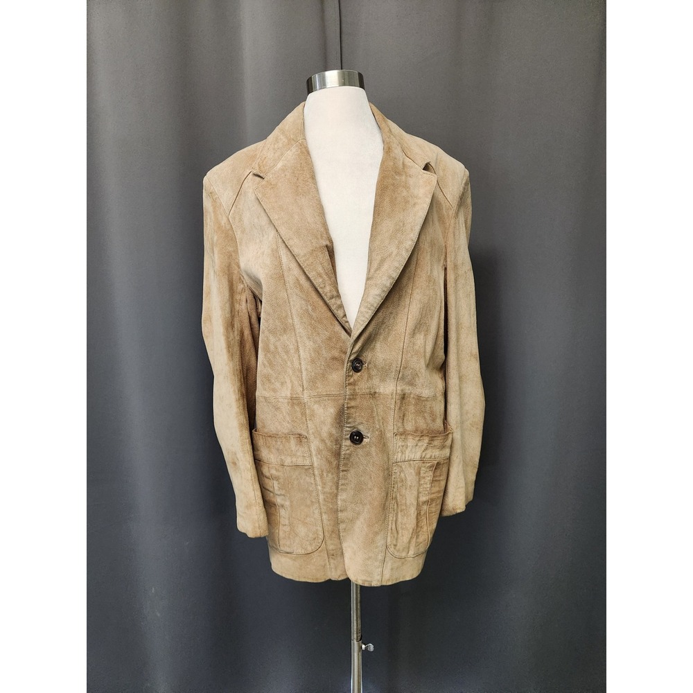 Vintage 90s Berman's Grunge Leather Blazer Tan Suede 2-Button Sport Coat Size 46